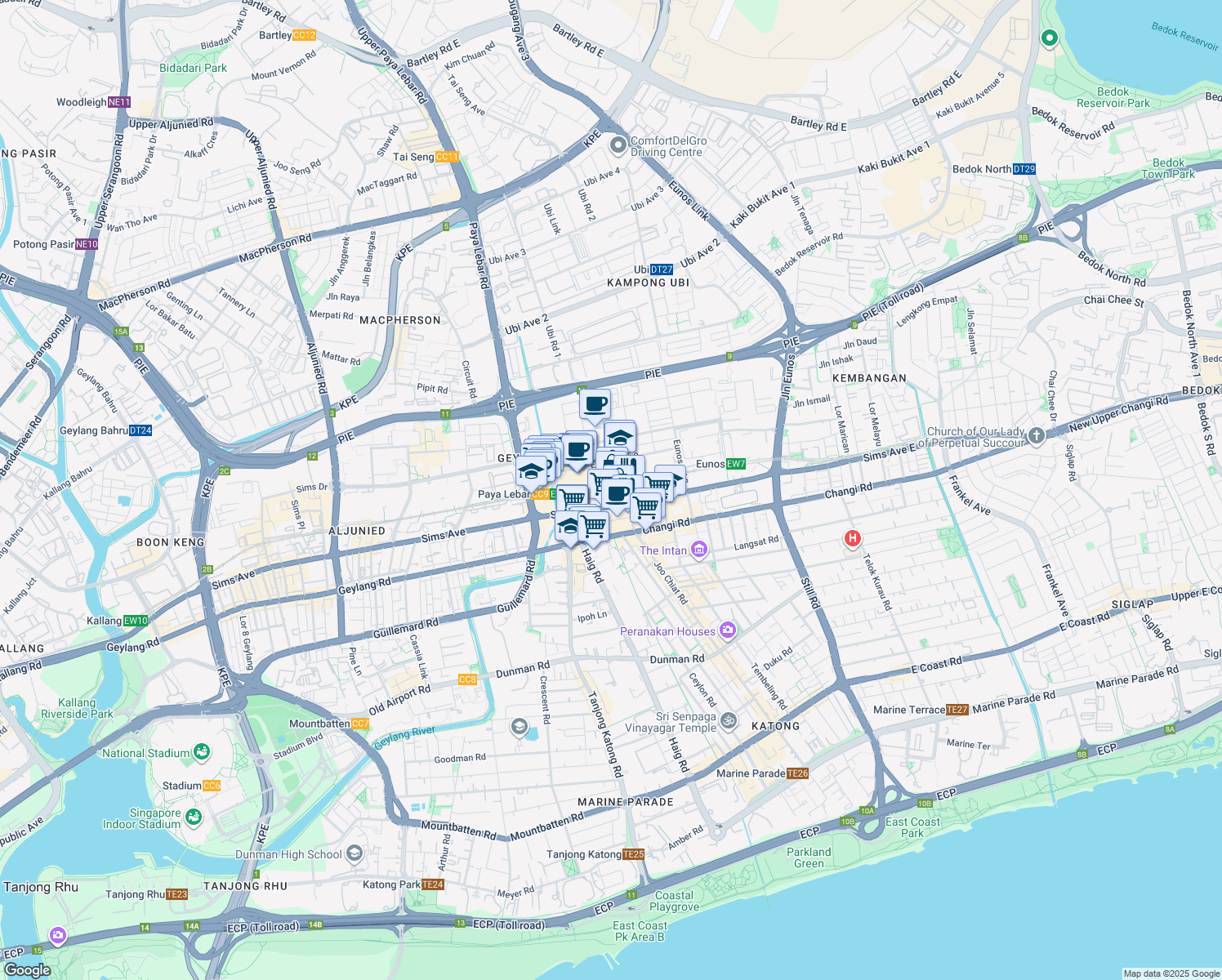 map of restaurants, bars, coffee shops, grocery stores, and more near in Singapore