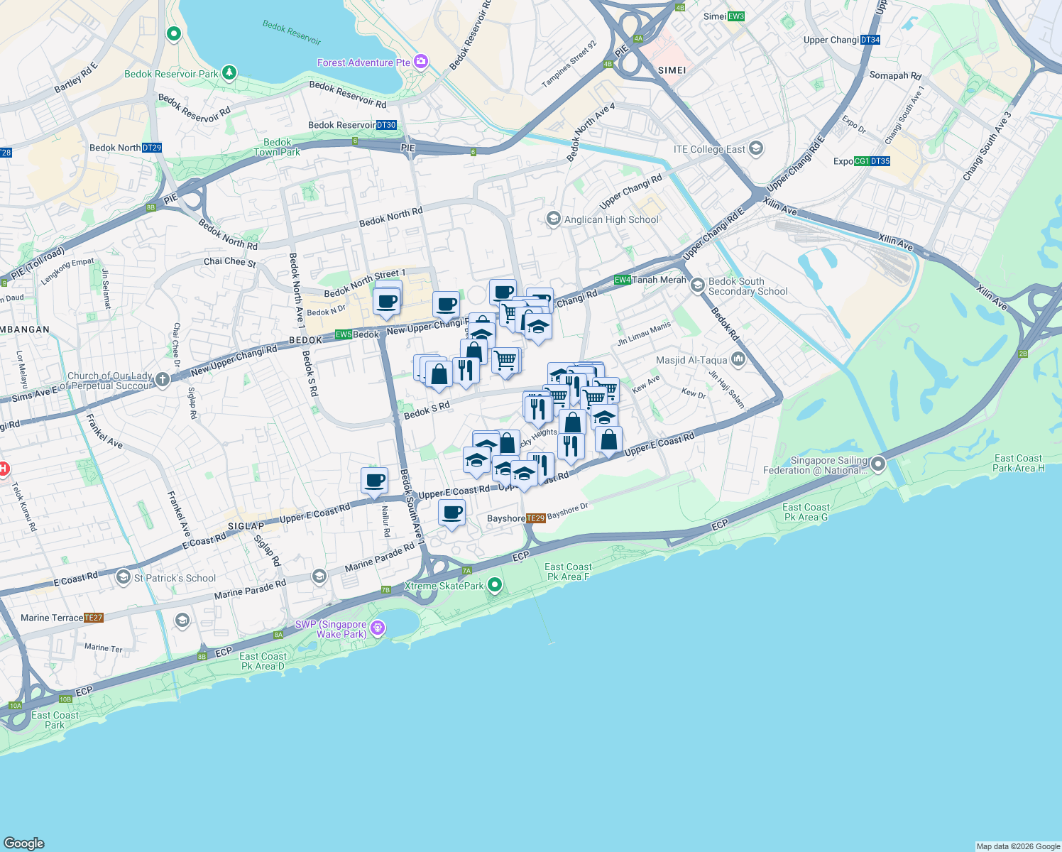 map of restaurants, bars, coffee shops, grocery stores, and more near in Singapore
