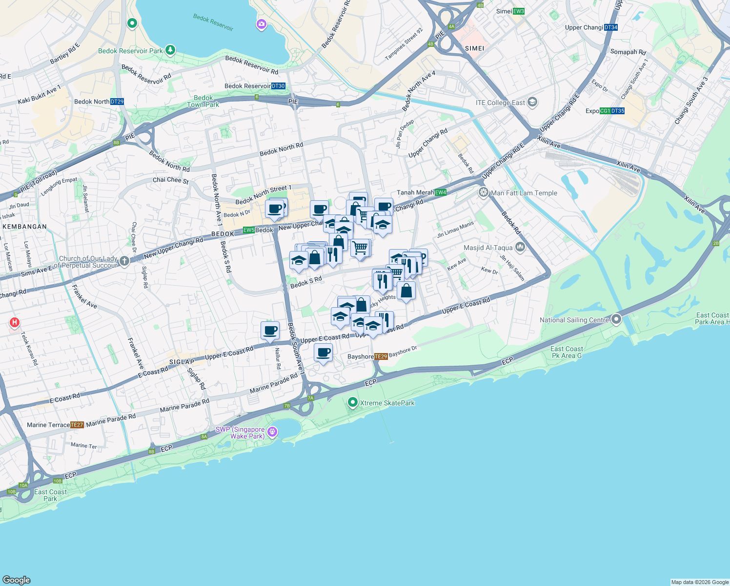 map of restaurants, bars, coffee shops, grocery stores, and more near in Singapore