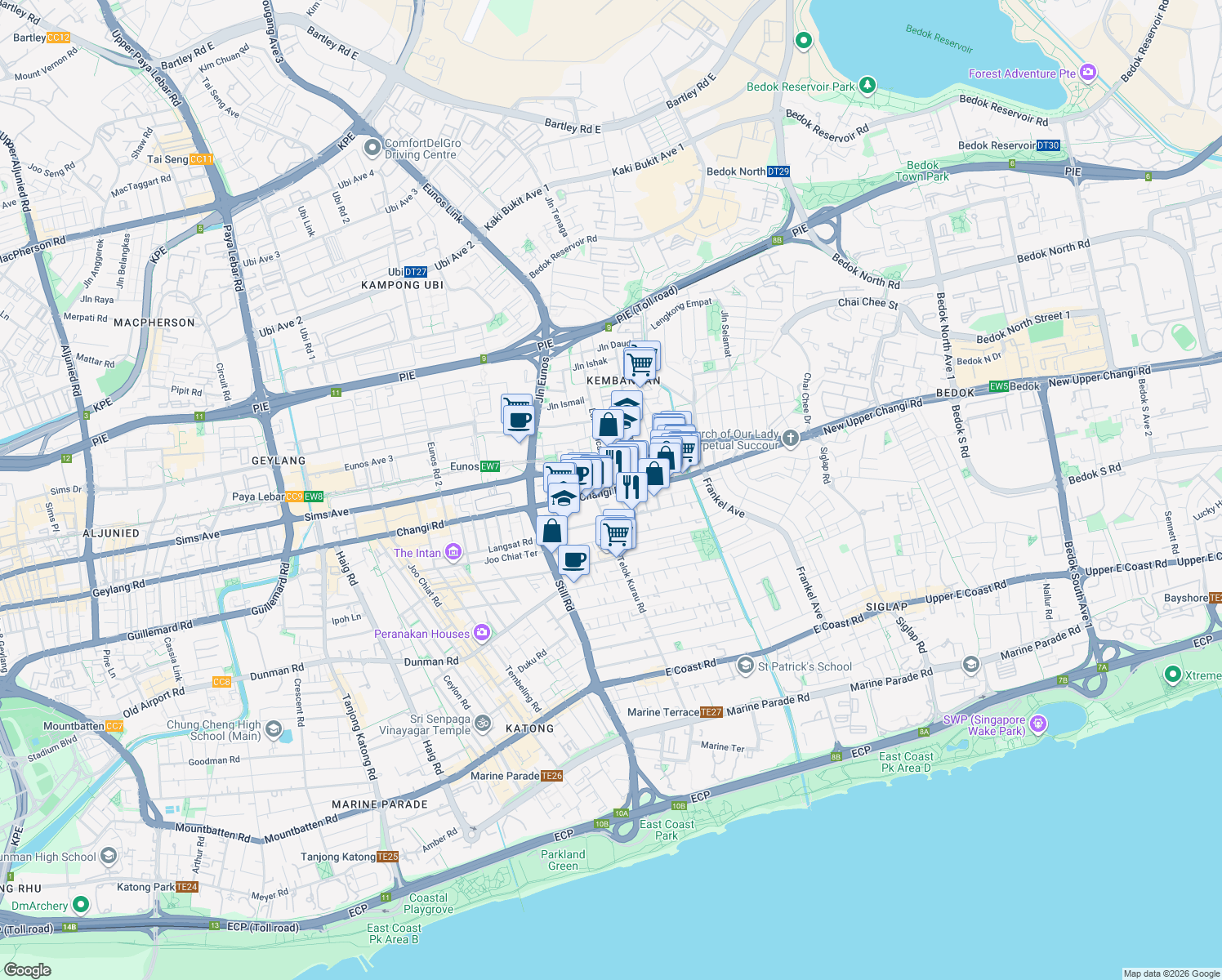 map of restaurants, bars, coffee shops, grocery stores, and more near in Singapore