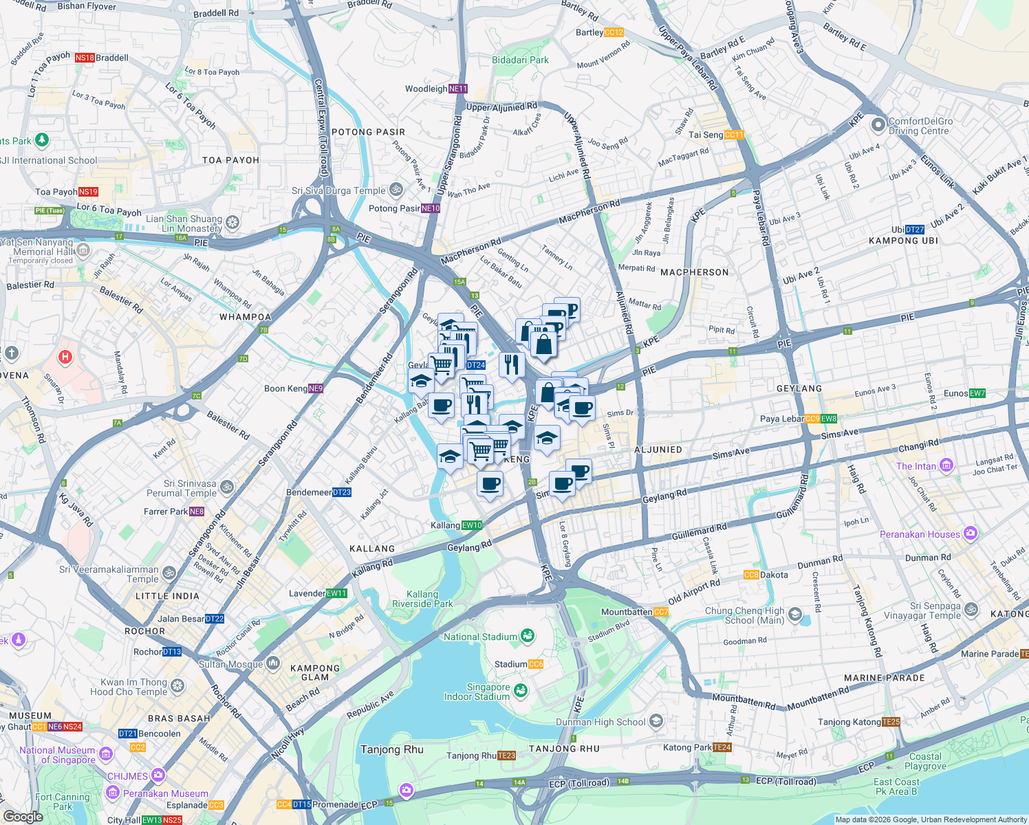 map of restaurants, bars, coffee shops, grocery stores, and more near in Singapore