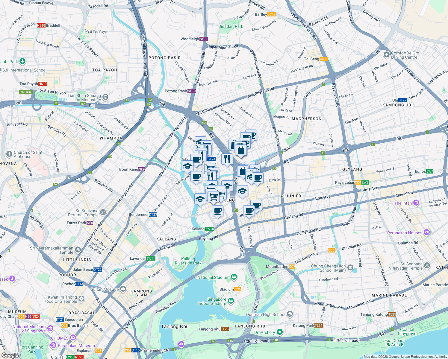 map of restaurants, bars, coffee shops, grocery stores, and more near in Singapore