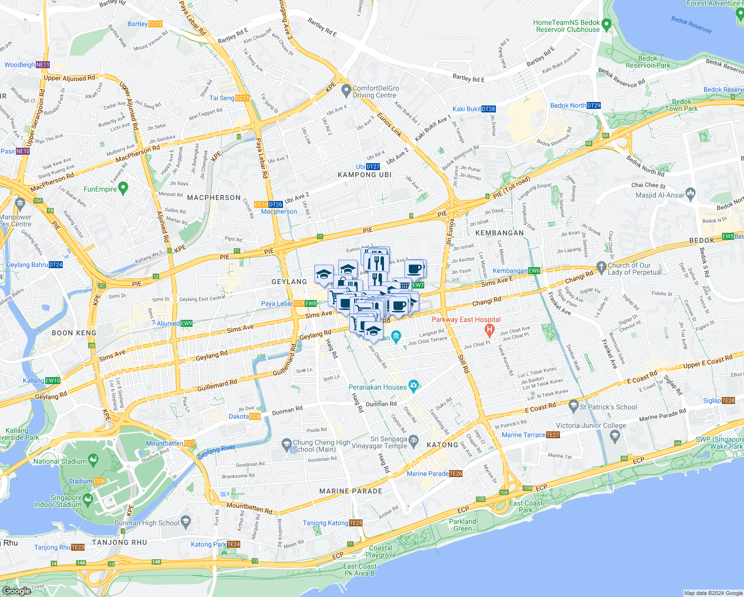 map of restaurants, bars, coffee shops, grocery stores, and more near in Singapore