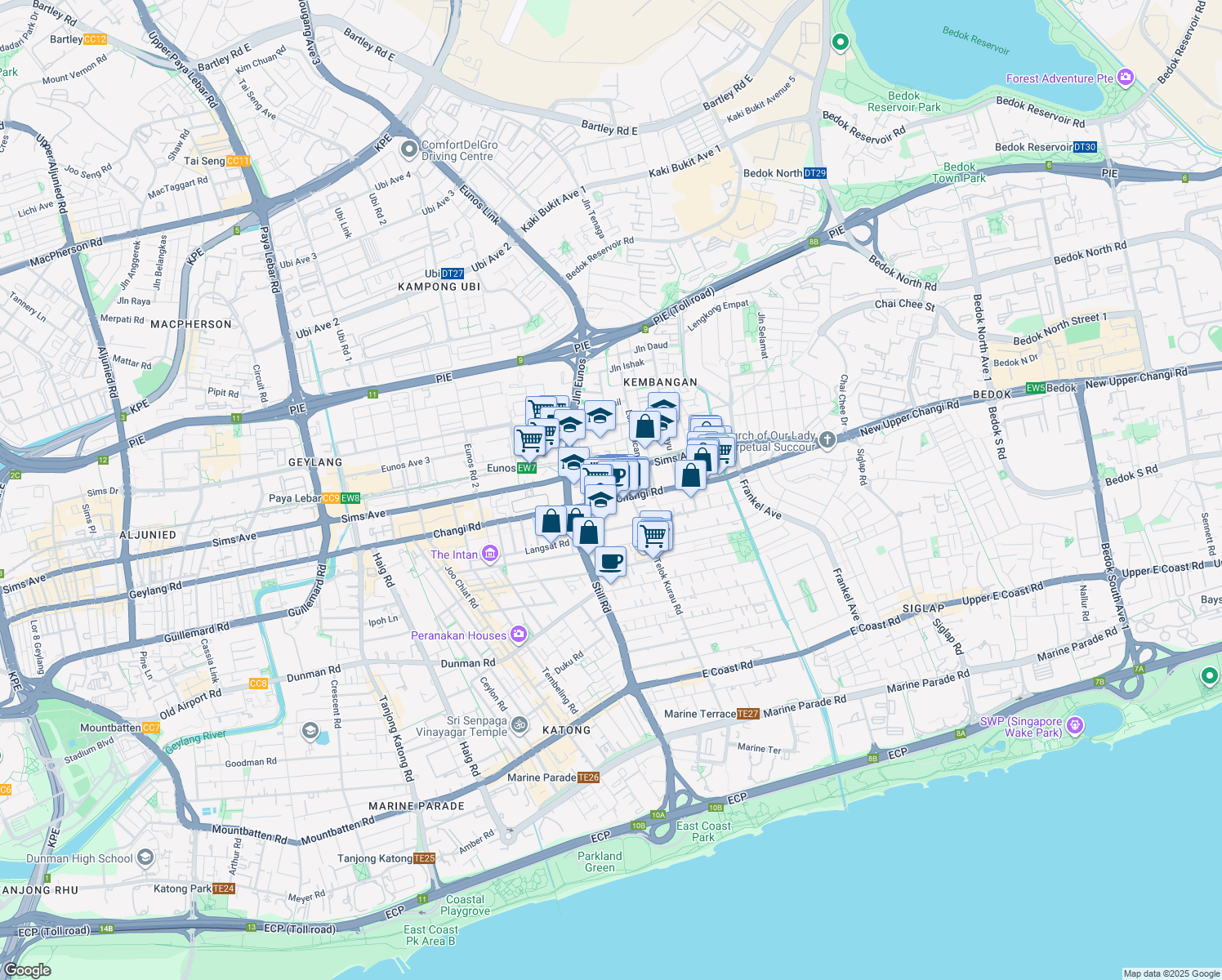 map of restaurants, bars, coffee shops, grocery stores, and more near in Singapore