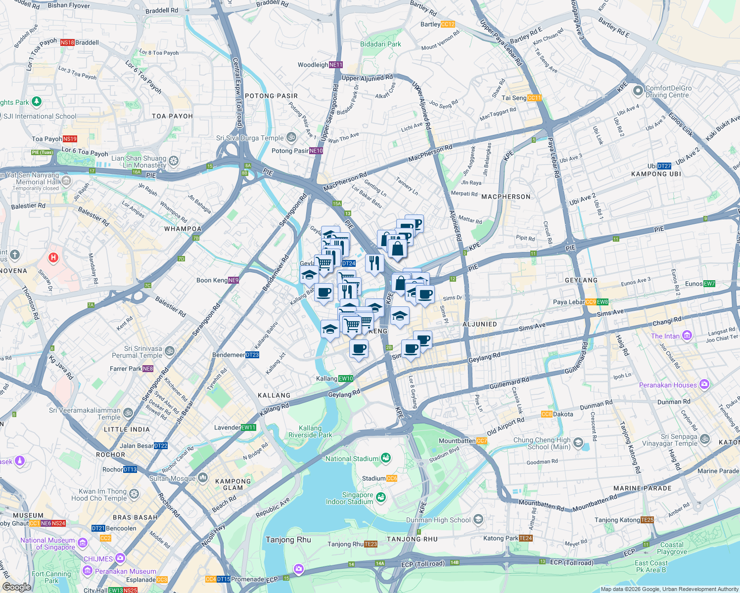 map of restaurants, bars, coffee shops, grocery stores, and more near in Singapore