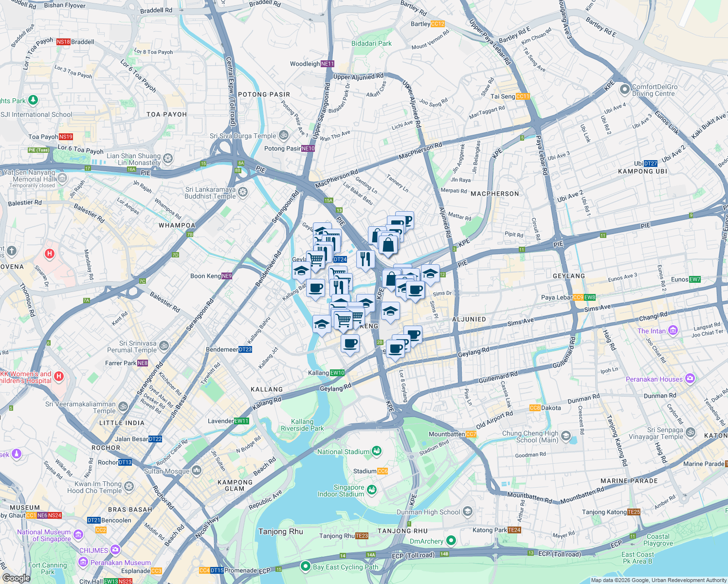 map of restaurants, bars, coffee shops, grocery stores, and more near in Singapore