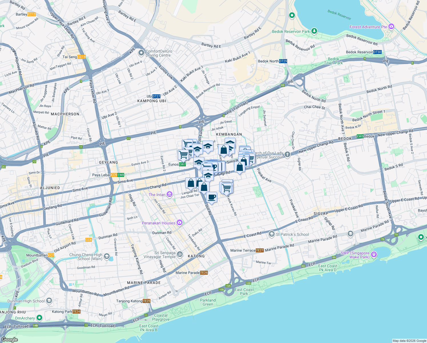 map of restaurants, bars, coffee shops, grocery stores, and more near in Singapore