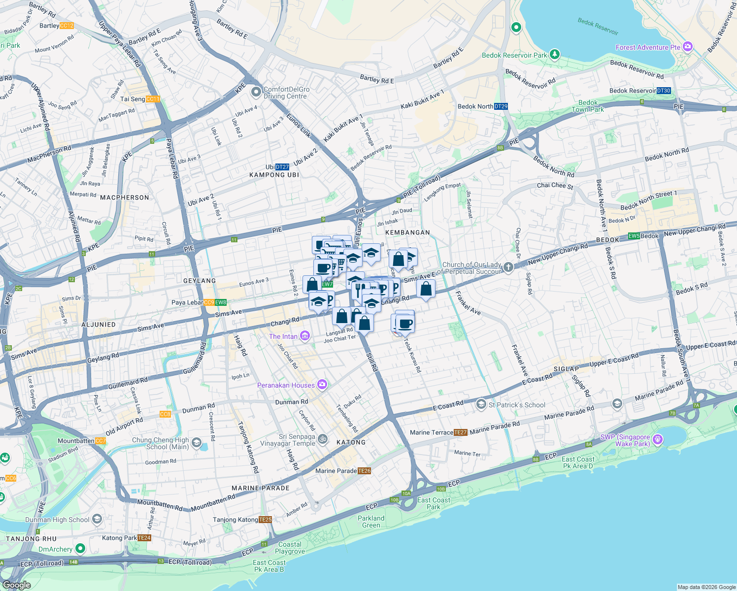map of restaurants, bars, coffee shops, grocery stores, and more near in Singapore