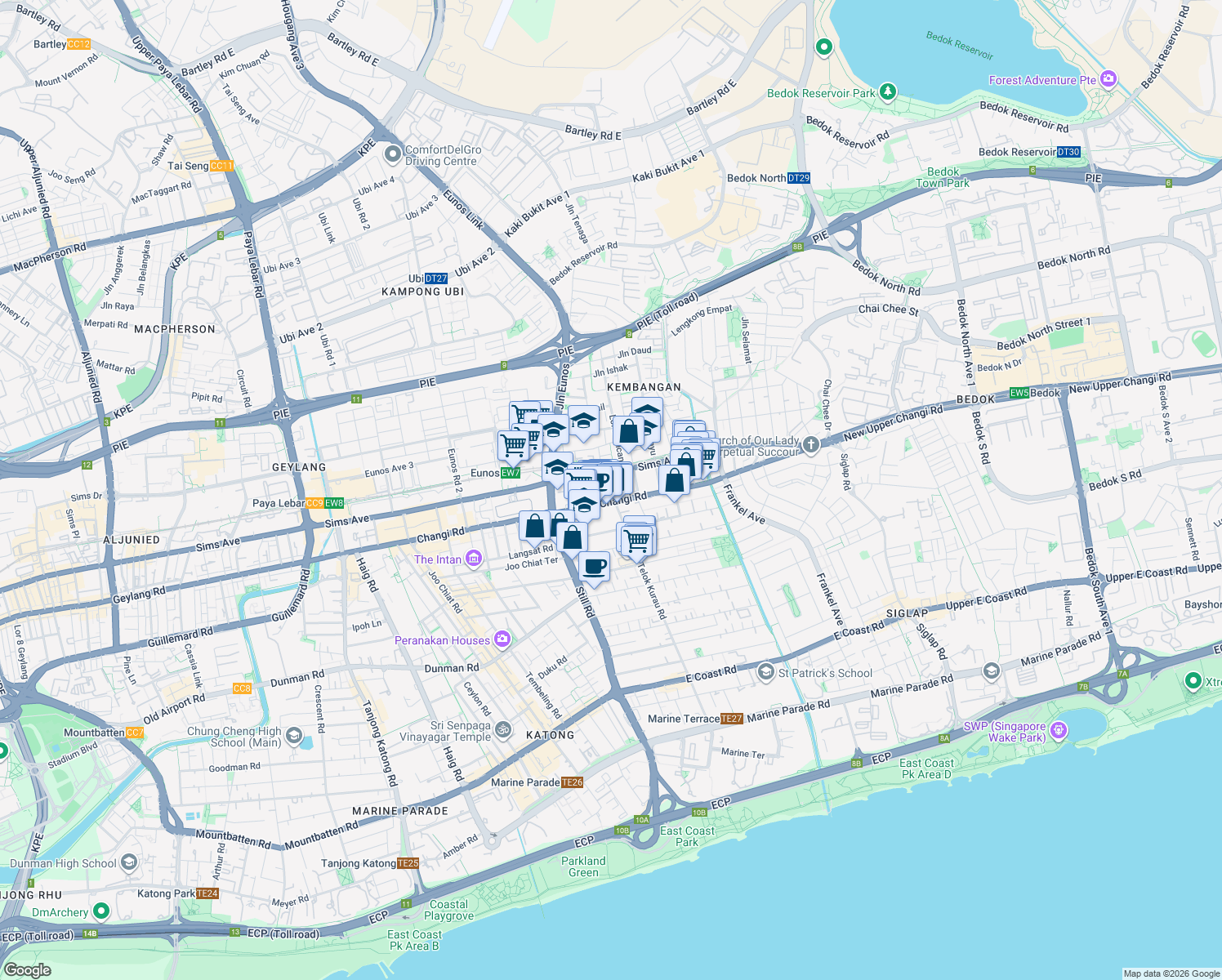 map of restaurants, bars, coffee shops, grocery stores, and more near in Singapore