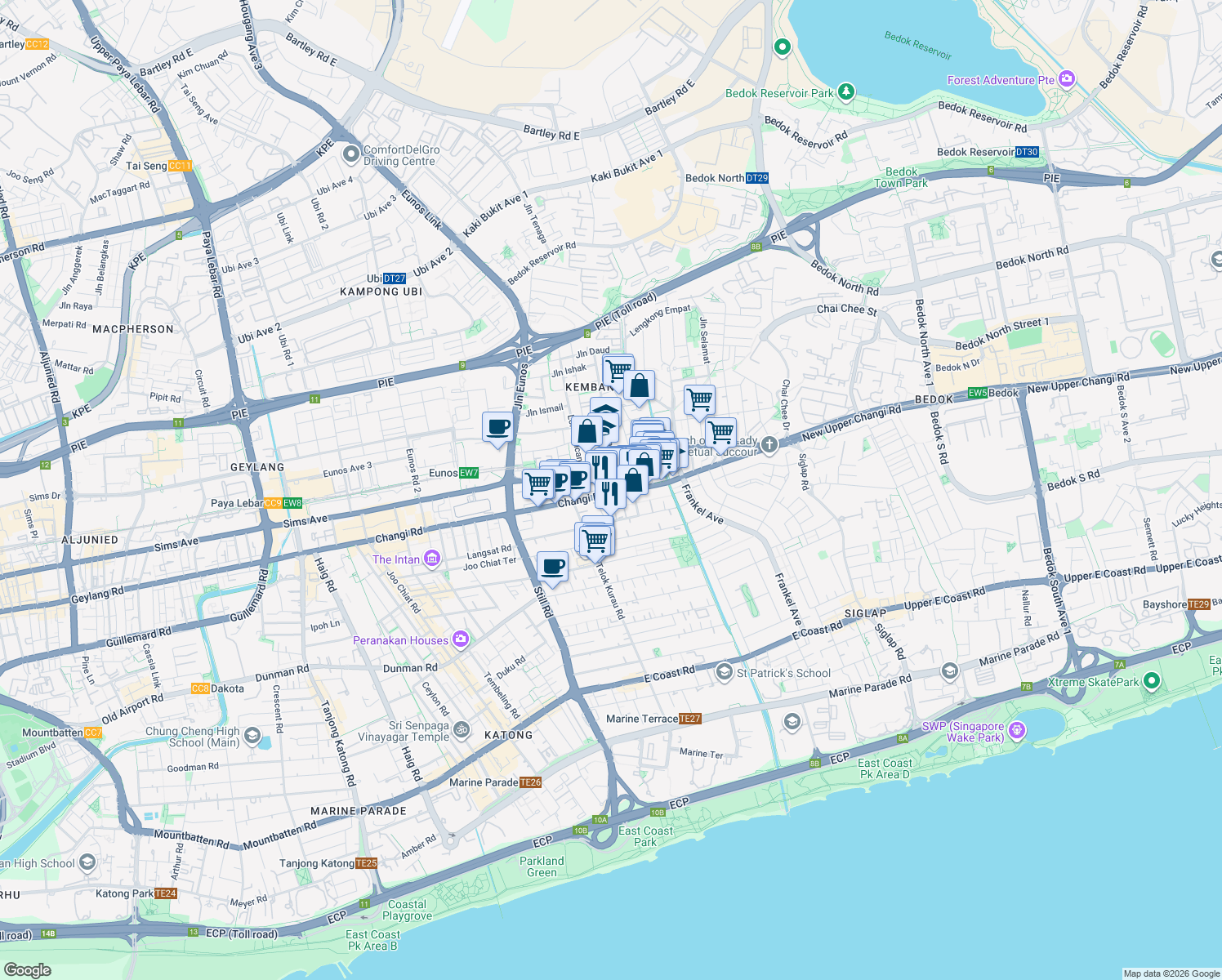 map of restaurants, bars, coffee shops, grocery stores, and more near in Singapore