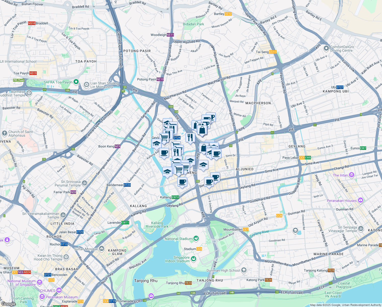 map of restaurants, bars, coffee shops, grocery stores, and more near in Singapore