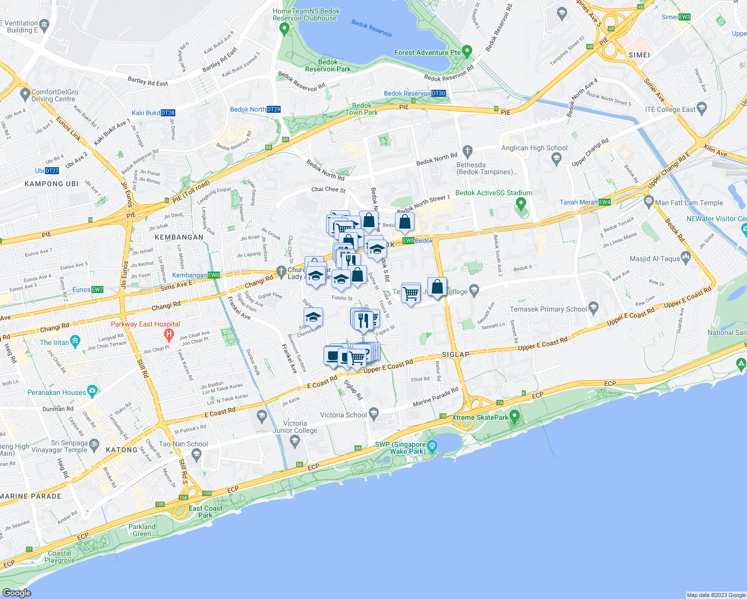 map of restaurants, bars, coffee shops, grocery stores, and more near in Singapore