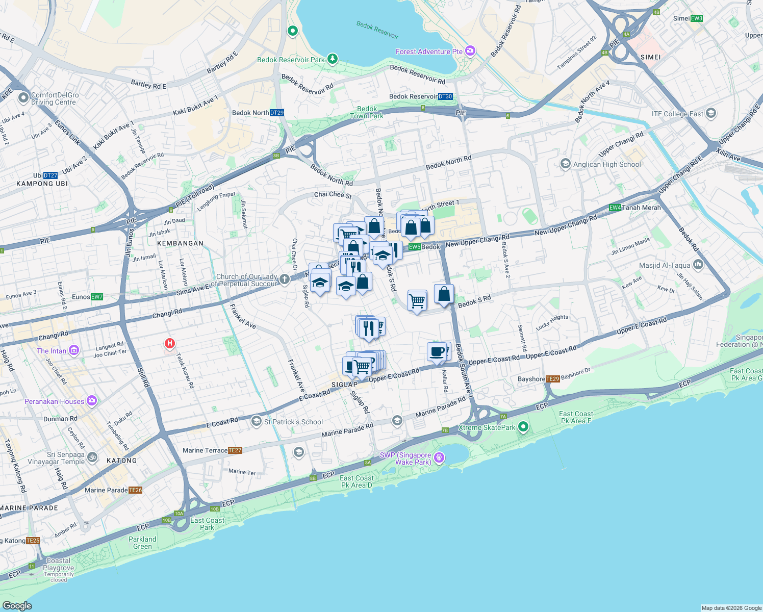map of restaurants, bars, coffee shops, grocery stores, and more near in Singapore