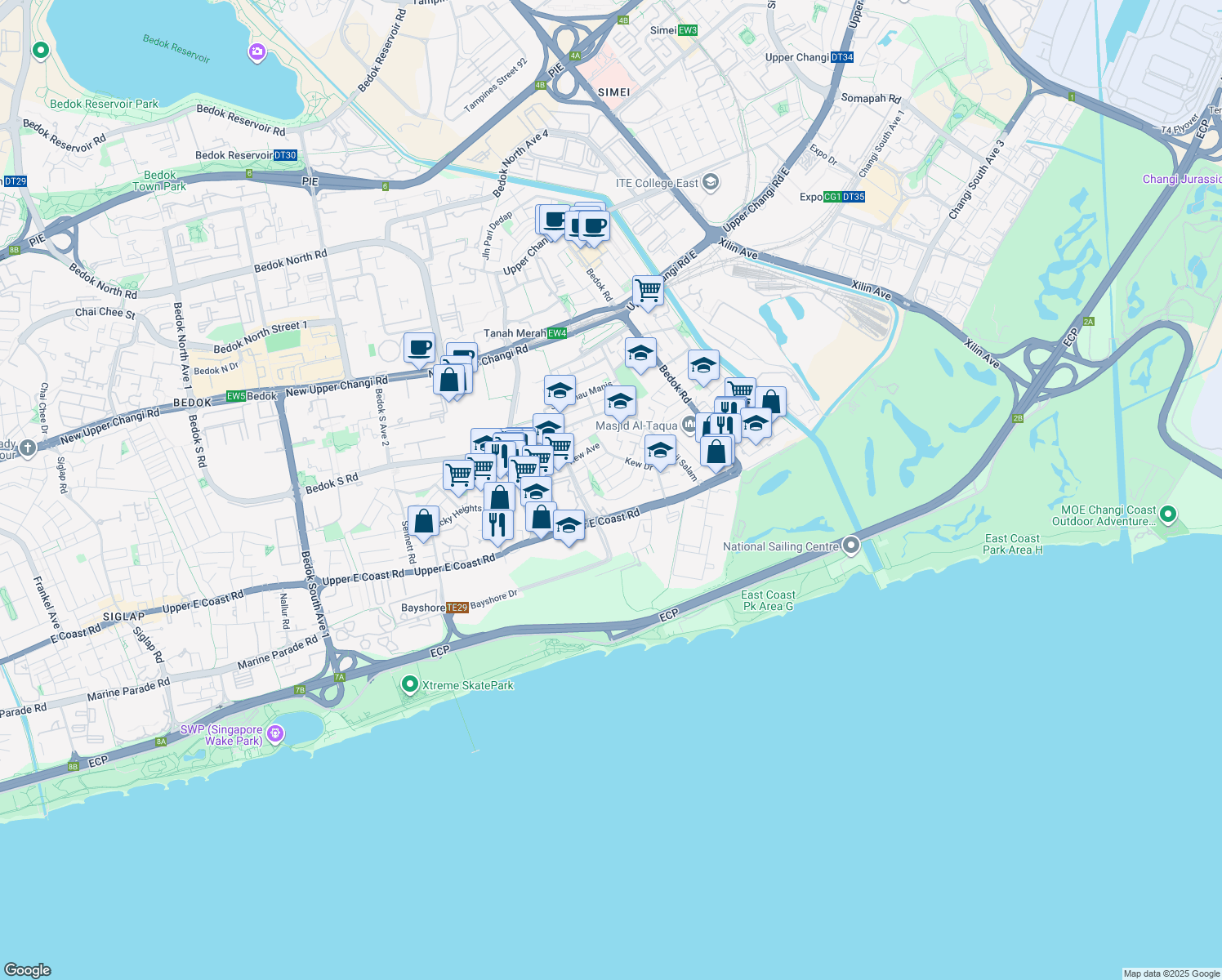 map of restaurants, bars, coffee shops, grocery stores, and more near in Singapore