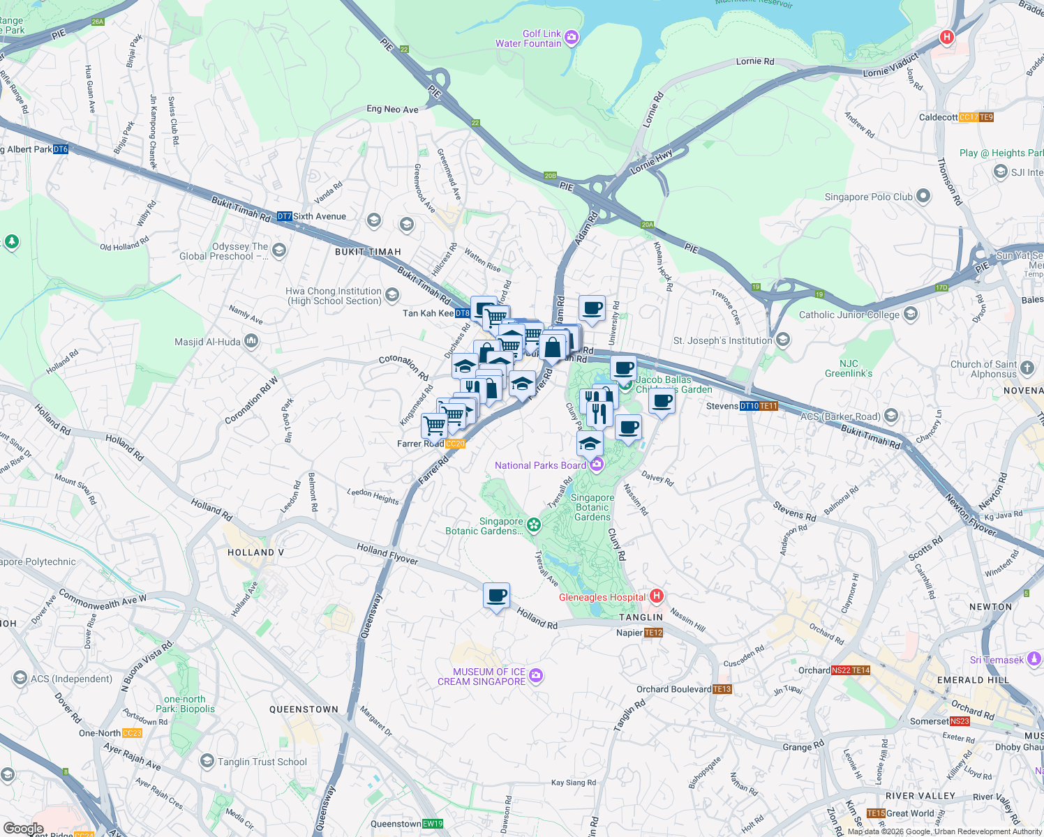 map of restaurants, bars, coffee shops, grocery stores, and more near in Singapore