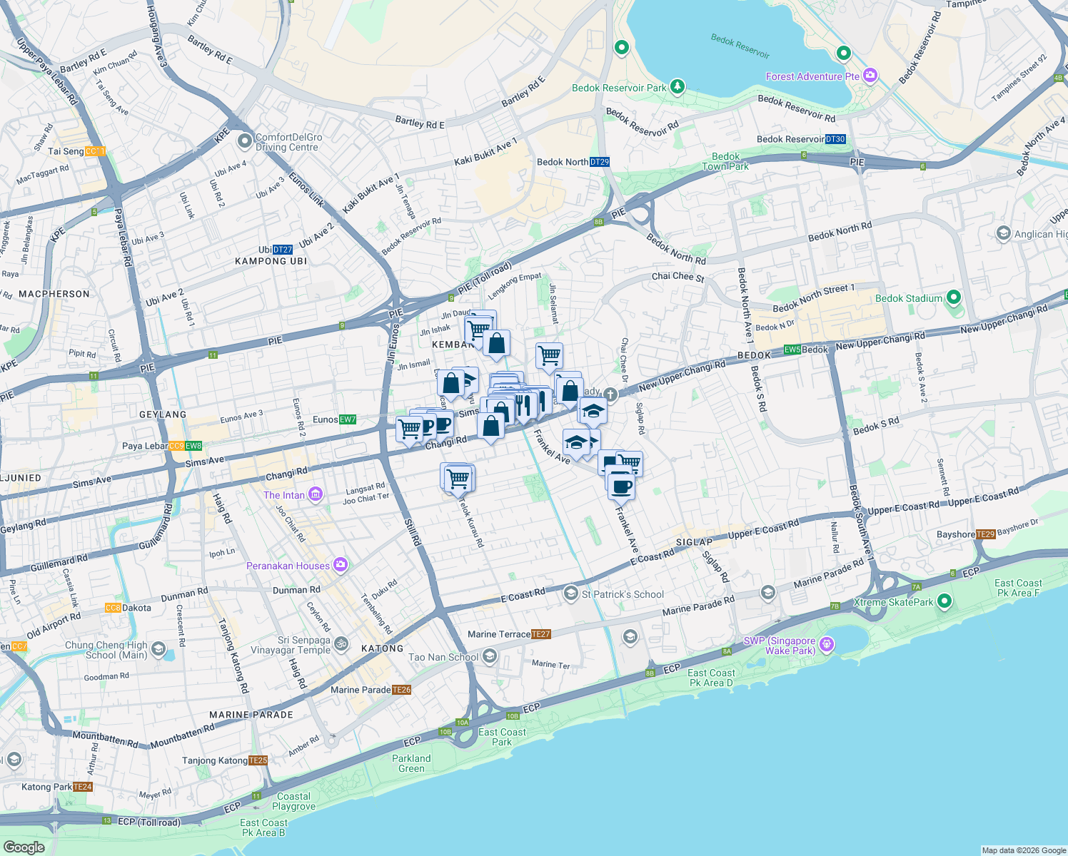 map of restaurants, bars, coffee shops, grocery stores, and more near in Singapore