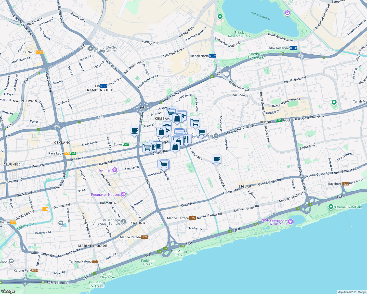 map of restaurants, bars, coffee shops, grocery stores, and more near in Singapore