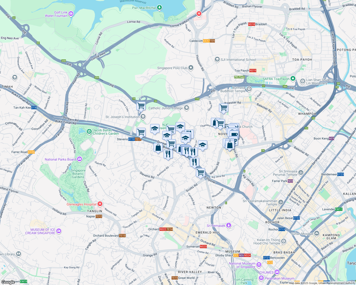 map of restaurants, bars, coffee shops, grocery stores, and more near in Singapore