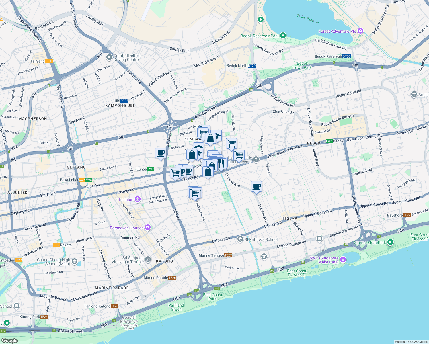 map of restaurants, bars, coffee shops, grocery stores, and more near in Singapore