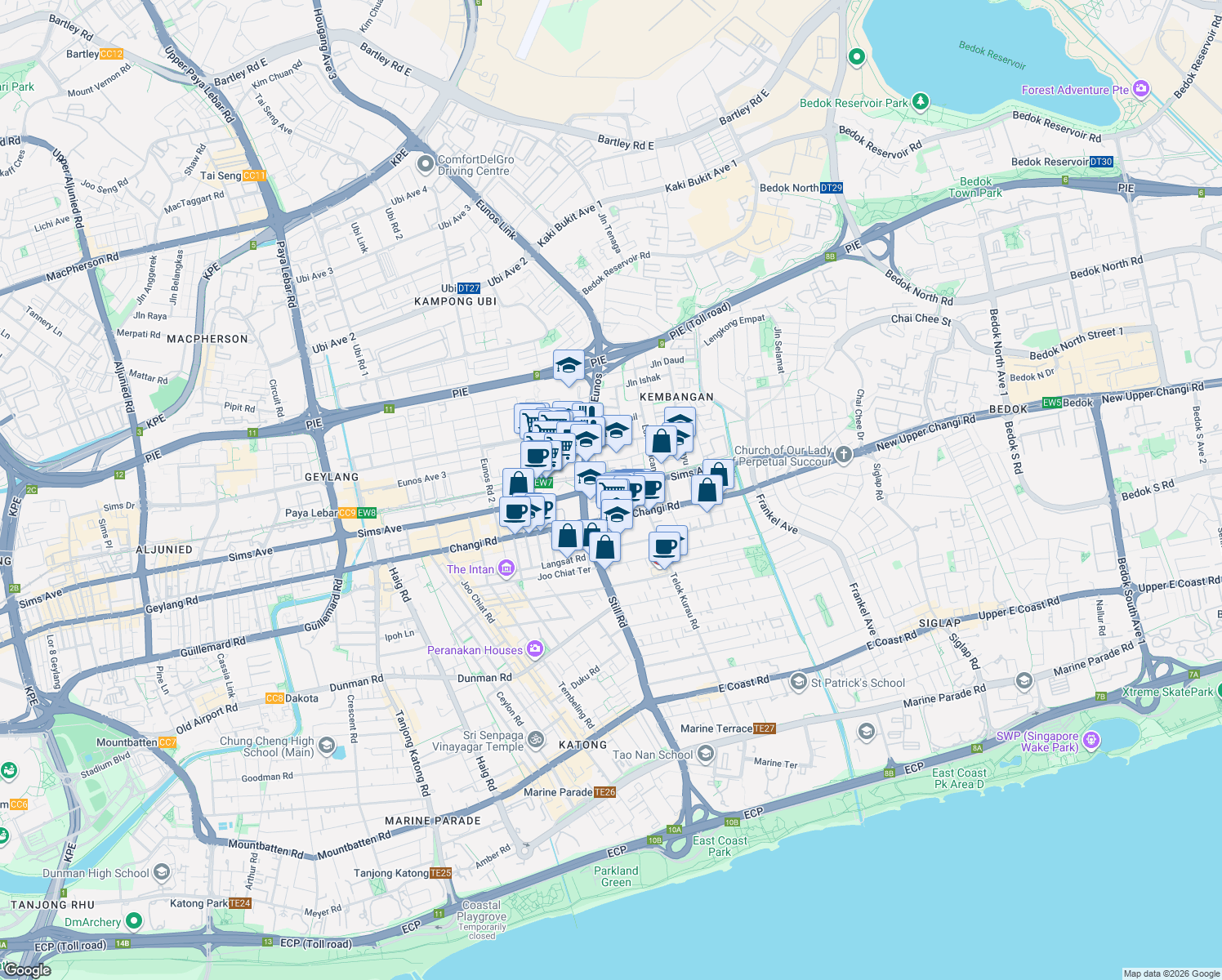 map of restaurants, bars, coffee shops, grocery stores, and more near in Singapore