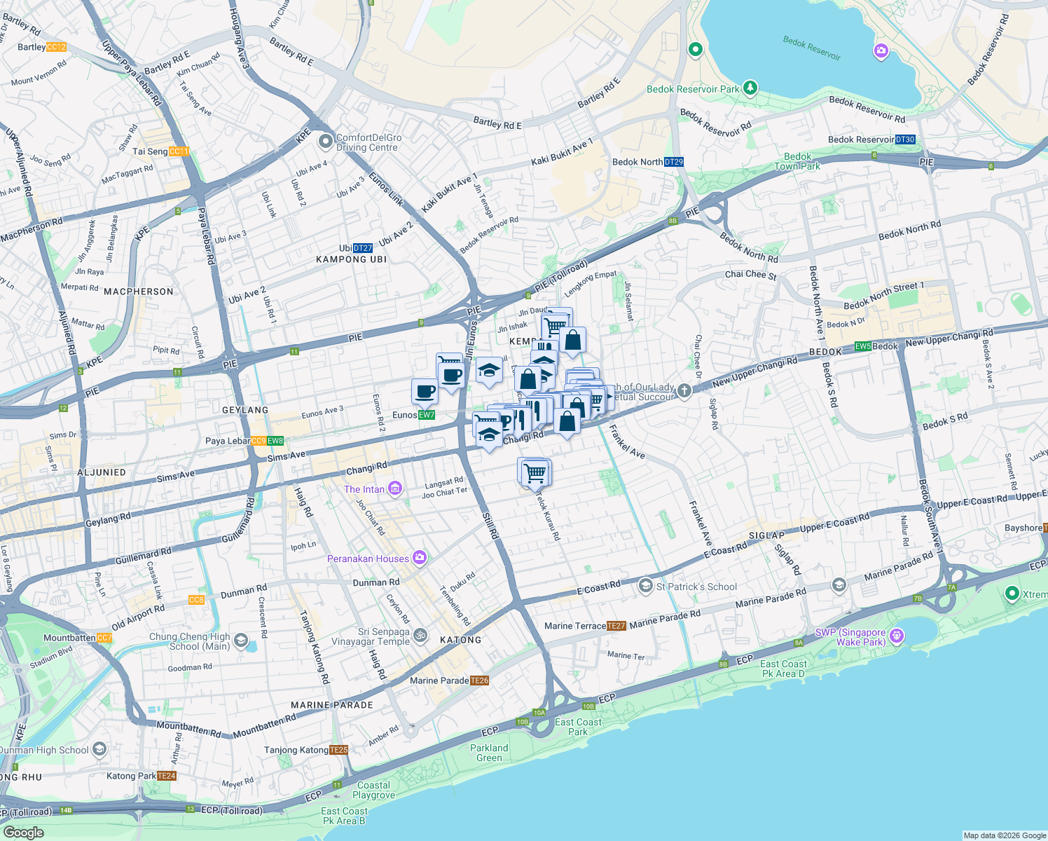 map of restaurants, bars, coffee shops, grocery stores, and more near in Singapore