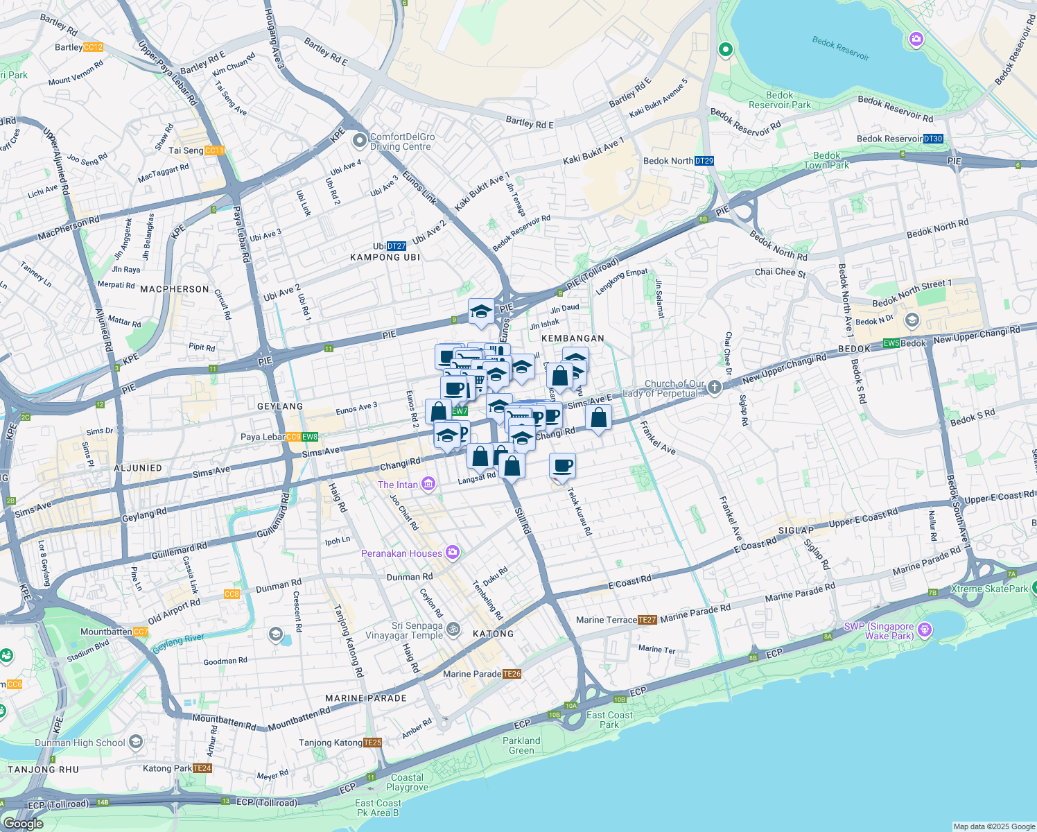map of restaurants, bars, coffee shops, grocery stores, and more near in Singapore