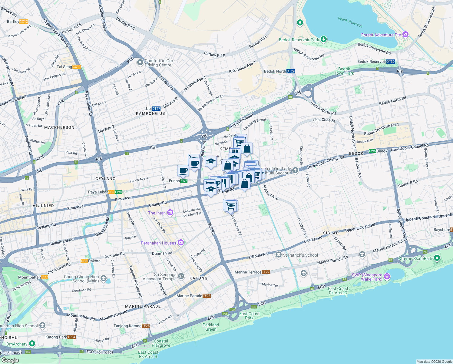 map of restaurants, bars, coffee shops, grocery stores, and more near in Singapore