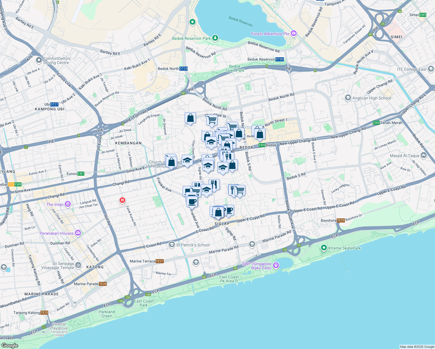 map of restaurants, bars, coffee shops, grocery stores, and more near in Singapore