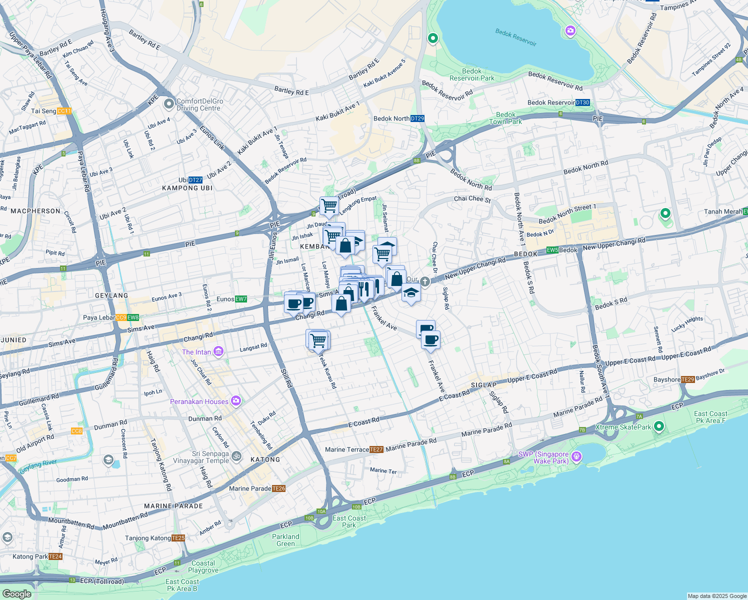 map of restaurants, bars, coffee shops, grocery stores, and more near in Singapore