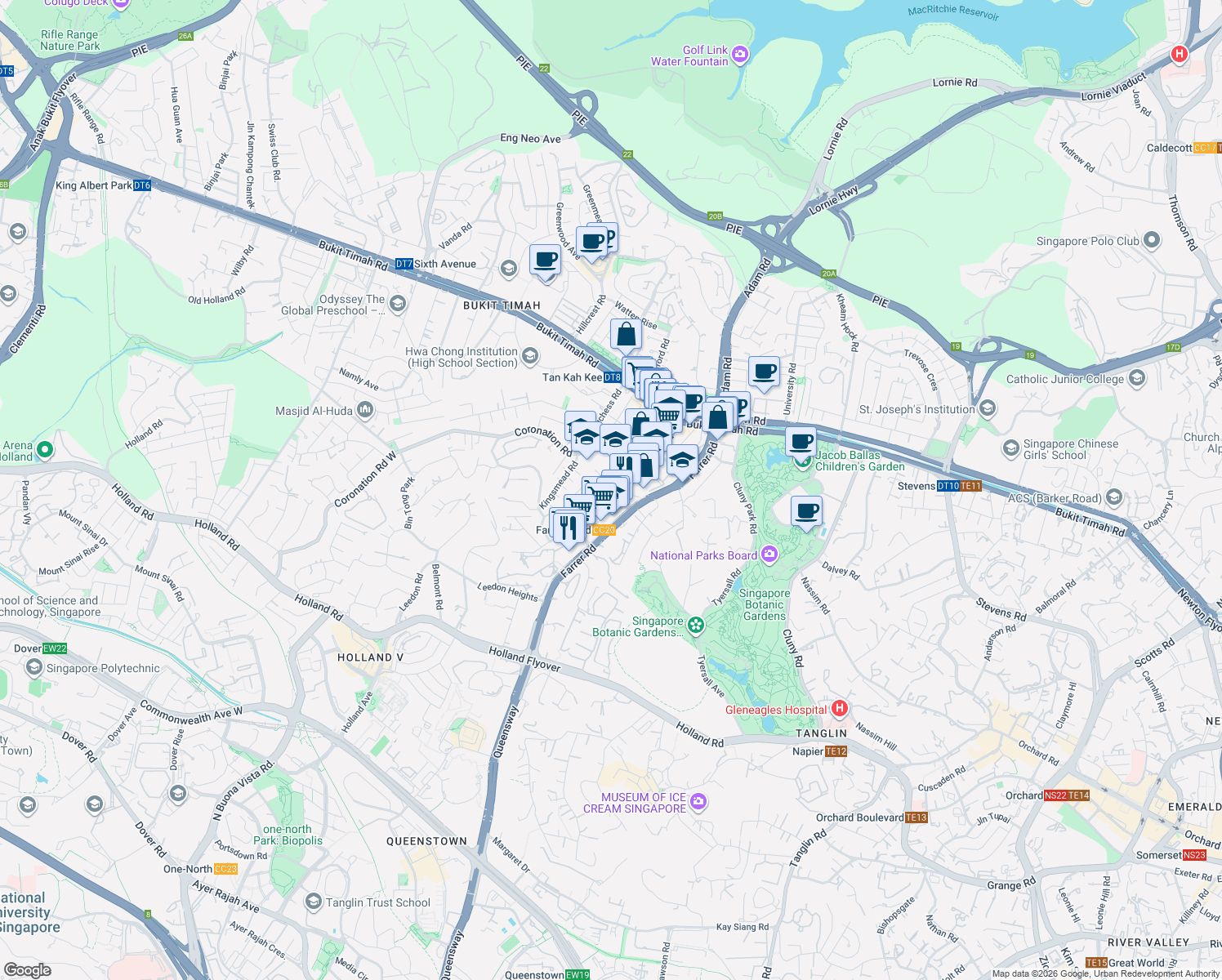 map of restaurants, bars, coffee shops, grocery stores, and more near in Singapore