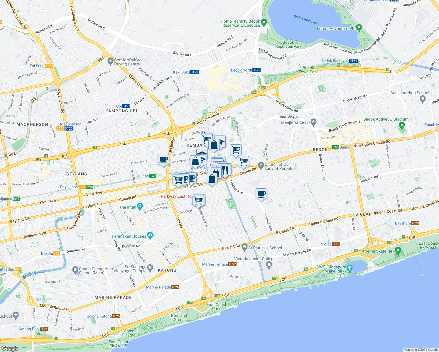 map of restaurants, bars, coffee shops, grocery stores, and more near in Singapore