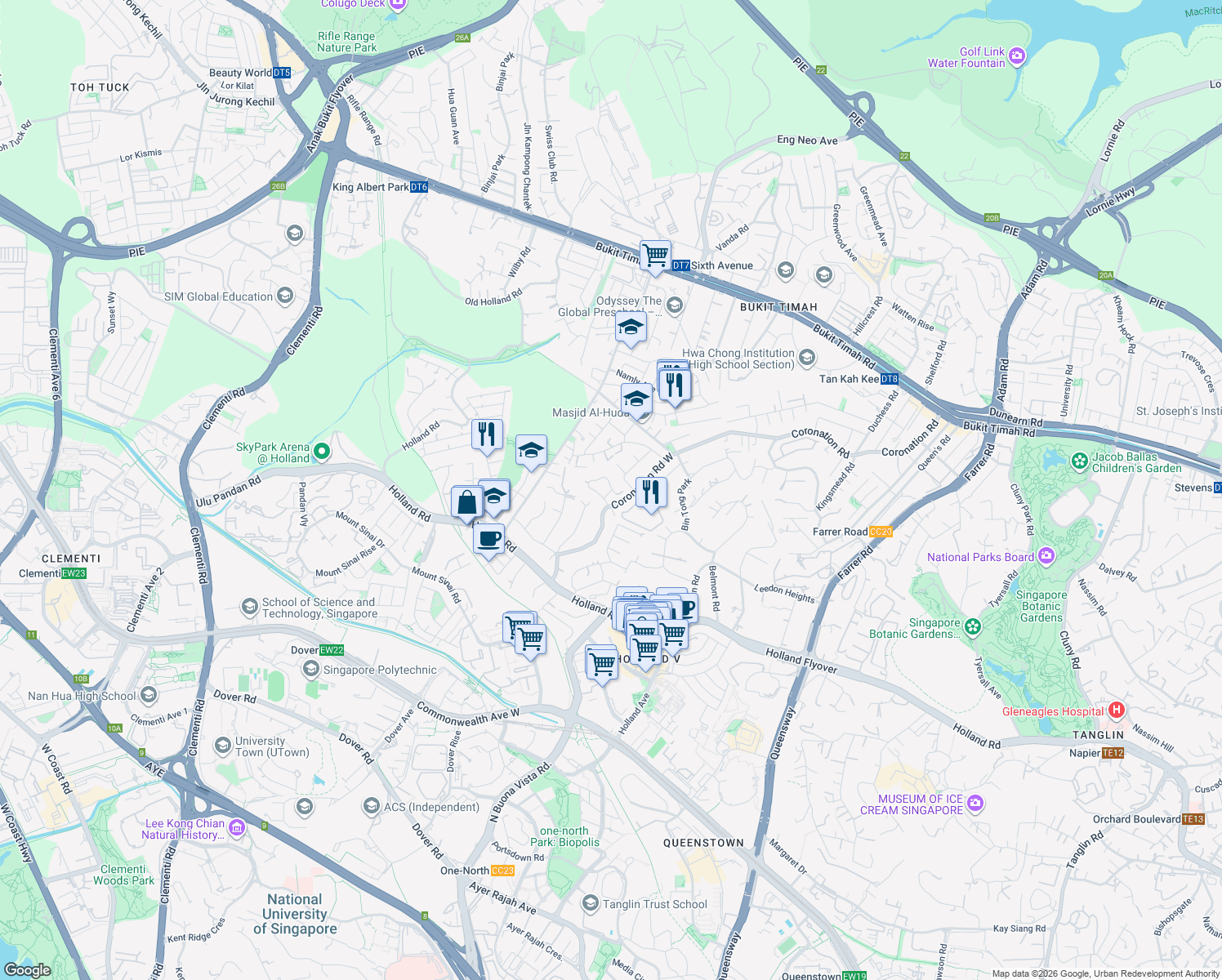 map of restaurants, bars, coffee shops, grocery stores, and more near in Singapore