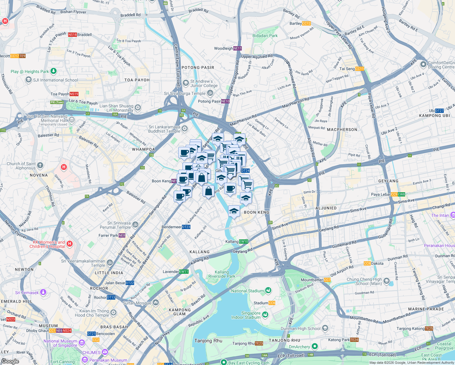 map of restaurants, bars, coffee shops, grocery stores, and more near in Singapore