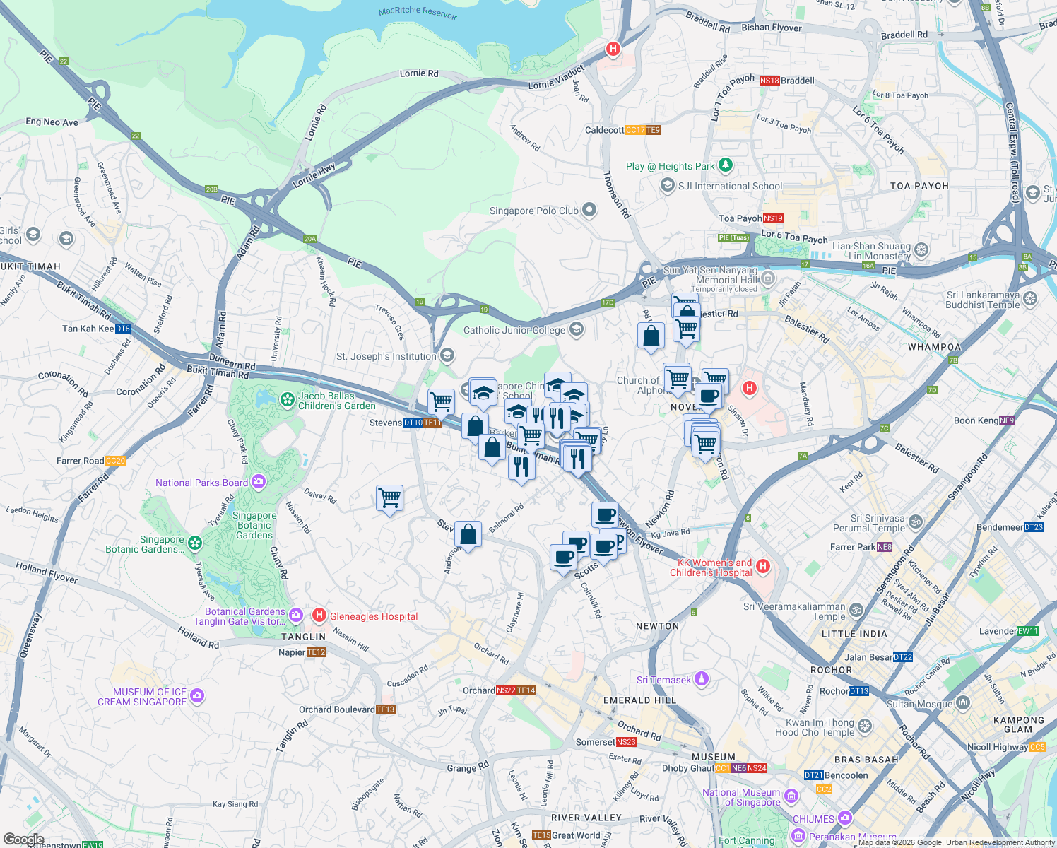 map of restaurants, bars, coffee shops, grocery stores, and more near in Singapore