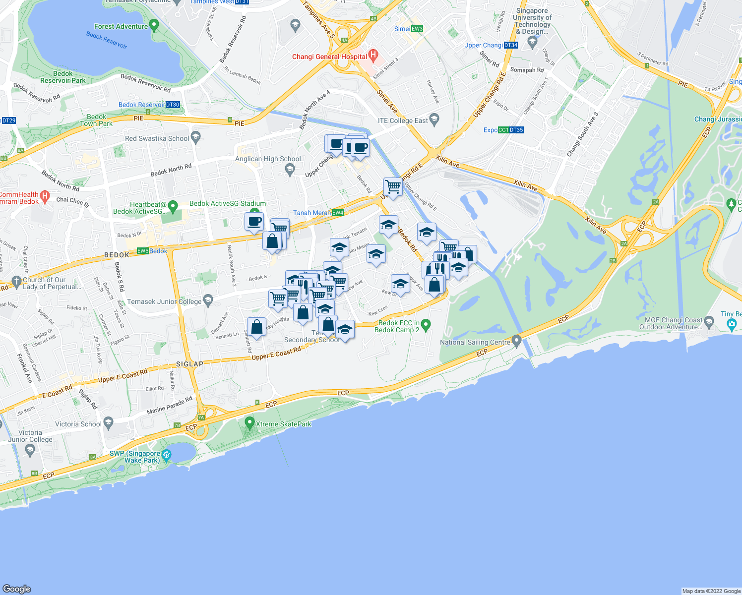 map of restaurants, bars, coffee shops, grocery stores, and more near in Singapore