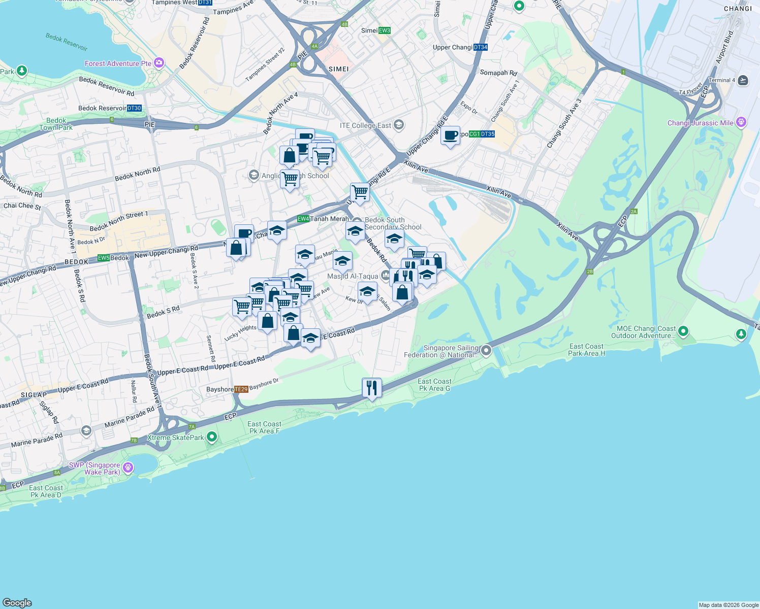 map of restaurants, bars, coffee shops, grocery stores, and more near in Singapore