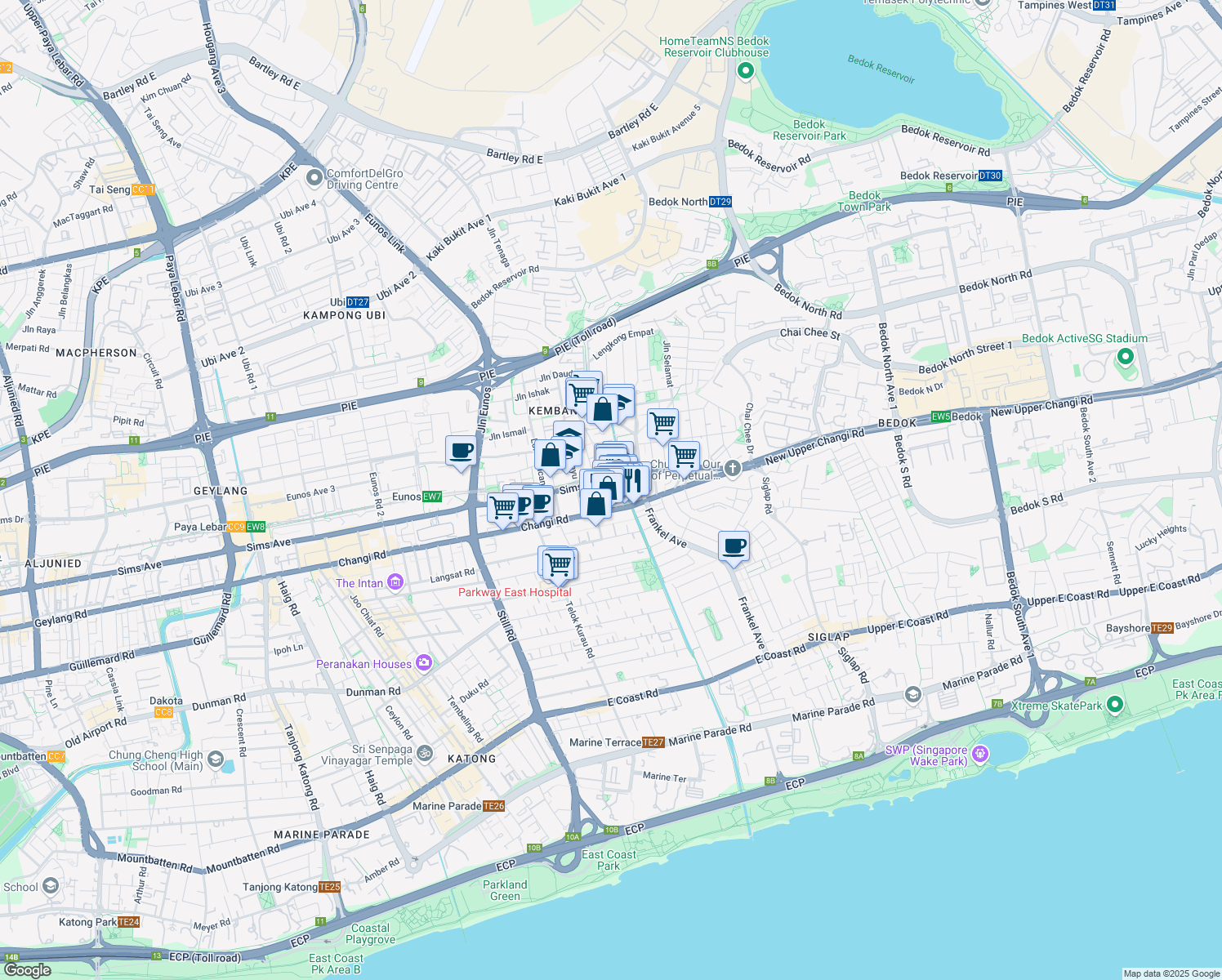 map of restaurants, bars, coffee shops, grocery stores, and more near in Singapore
