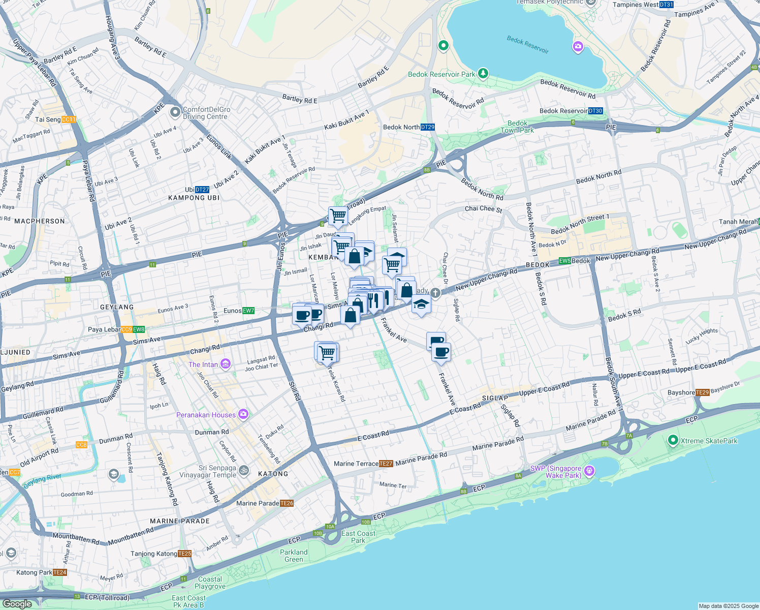 map of restaurants, bars, coffee shops, grocery stores, and more near in Singapore