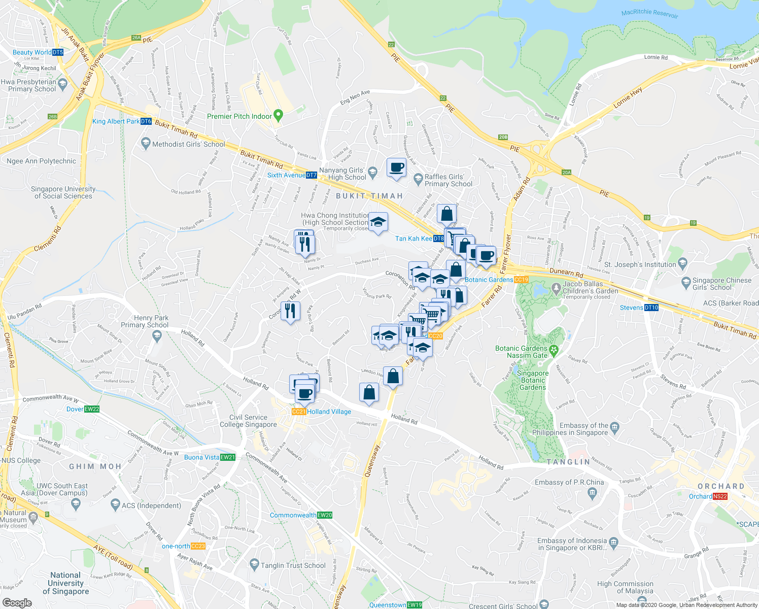 map of restaurants, bars, coffee shops, grocery stores, and more near in Singapore