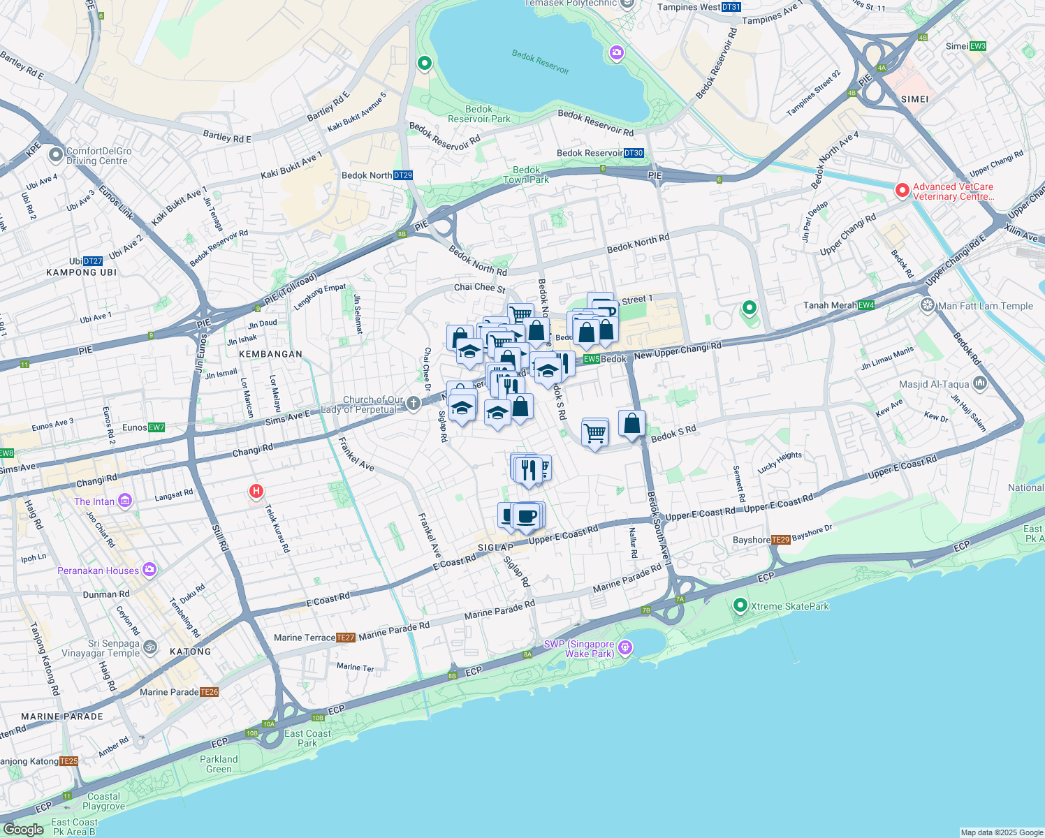 map of restaurants, bars, coffee shops, grocery stores, and more near in Singapore