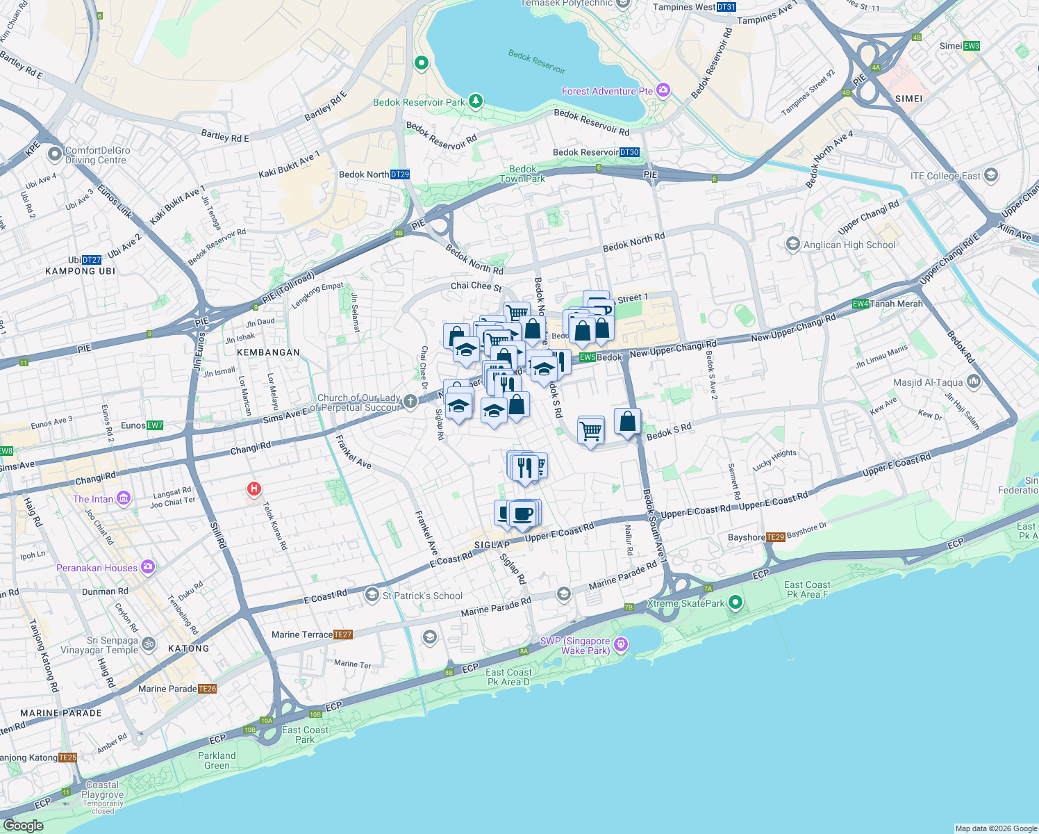 map of restaurants, bars, coffee shops, grocery stores, and more near in Singapore