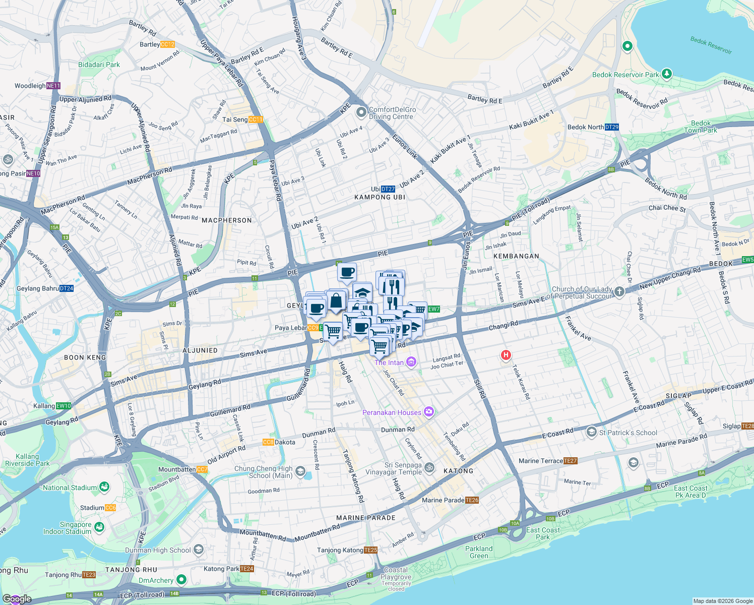 map of restaurants, bars, coffee shops, grocery stores, and more near in Singapore
