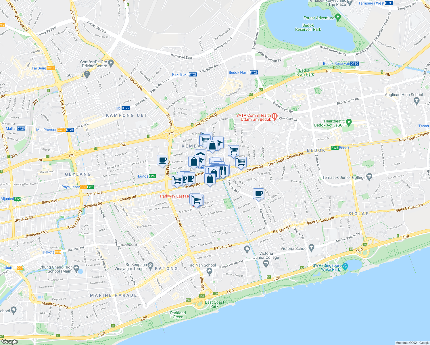 map of restaurants, bars, coffee shops, grocery stores, and more near in Singapore