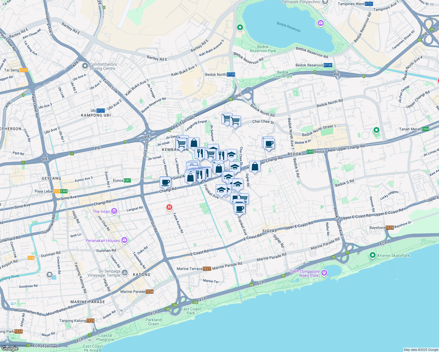 map of restaurants, bars, coffee shops, grocery stores, and more near in Singapore