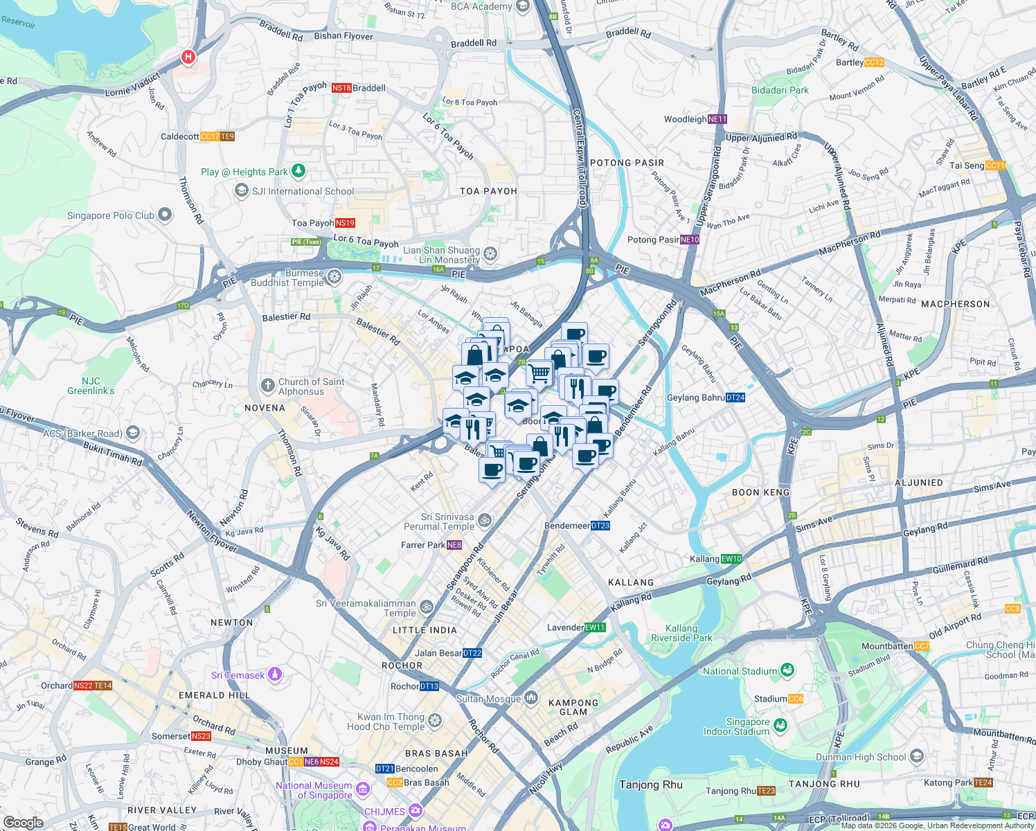 map of restaurants, bars, coffee shops, grocery stores, and more near in Singapore