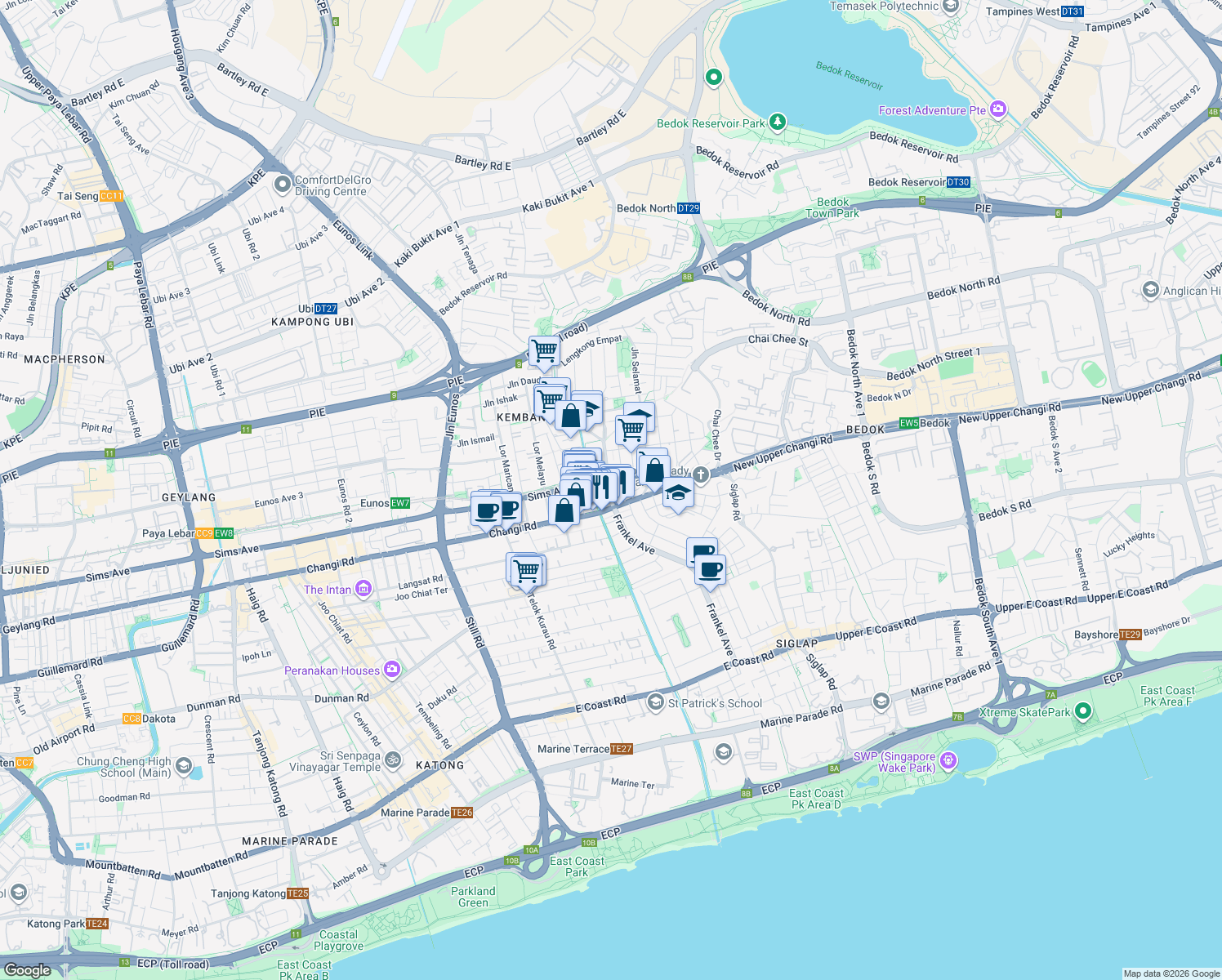 map of restaurants, bars, coffee shops, grocery stores, and more near in Singapore