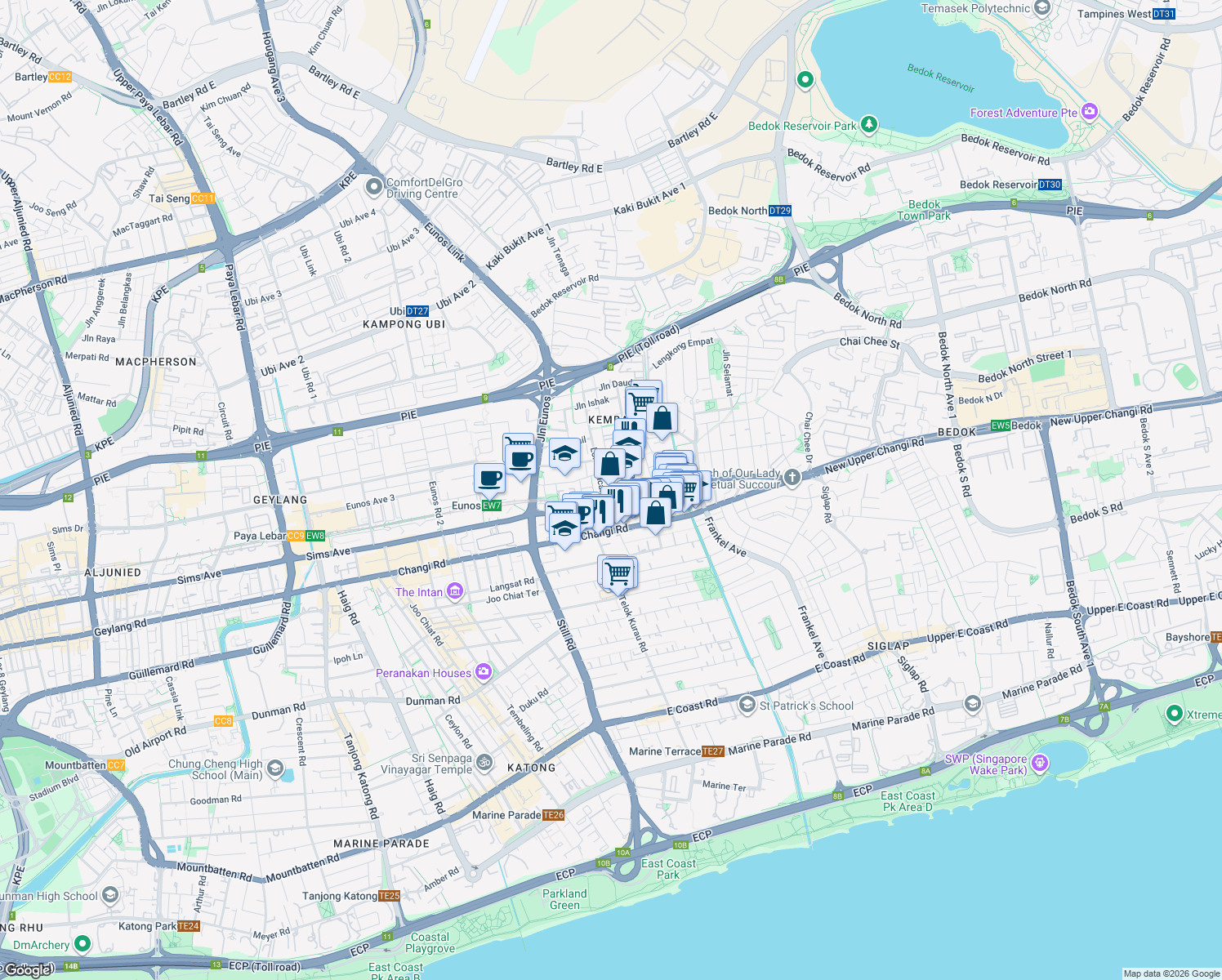 map of restaurants, bars, coffee shops, grocery stores, and more near in Singapore