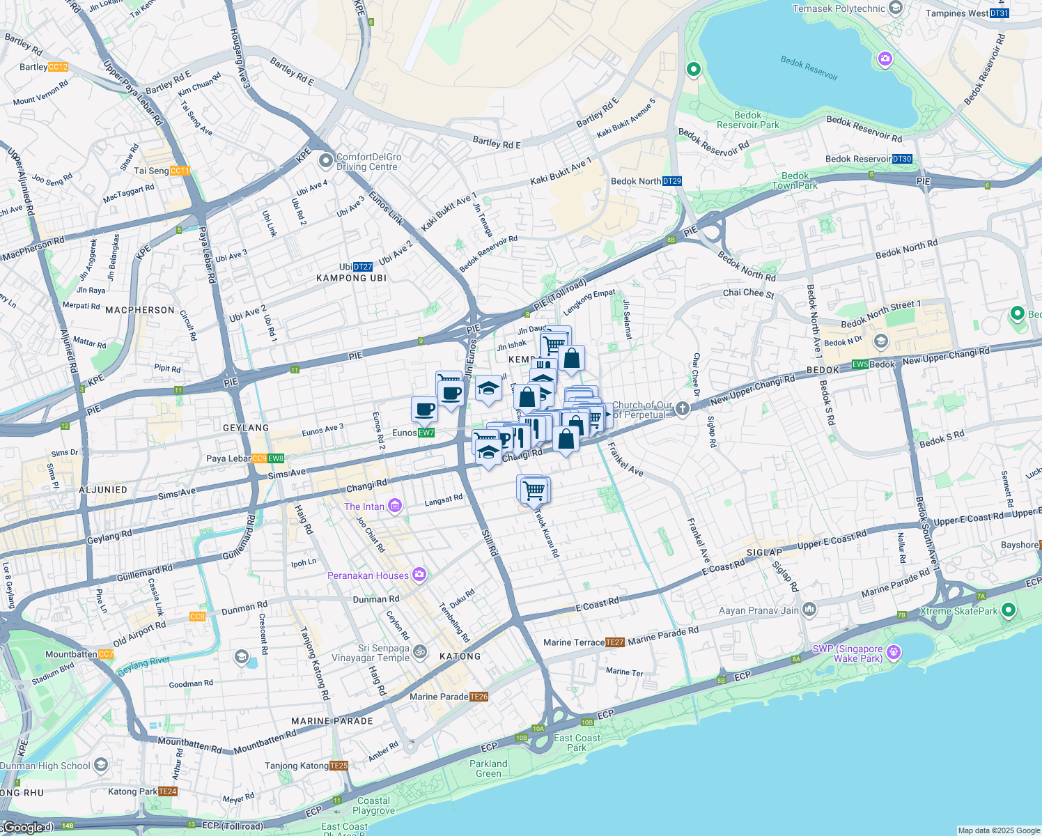 map of restaurants, bars, coffee shops, grocery stores, and more near in Singapore