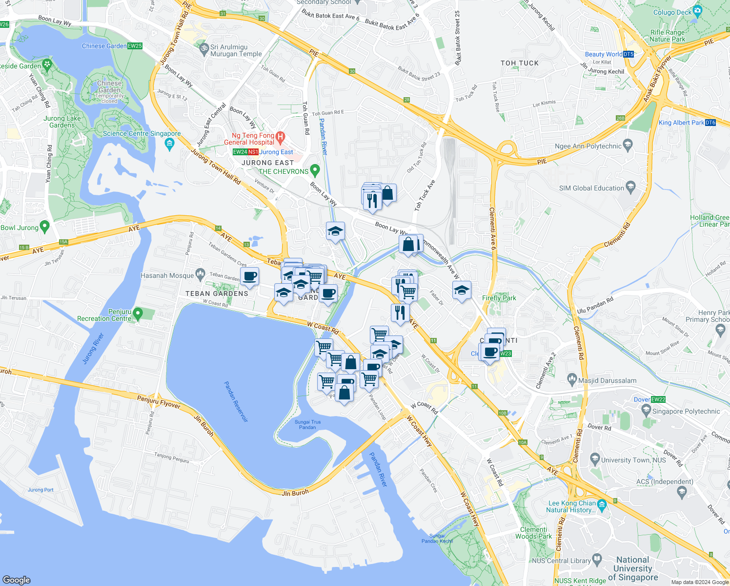 map of restaurants, bars, coffee shops, grocery stores, and more near in Singapore