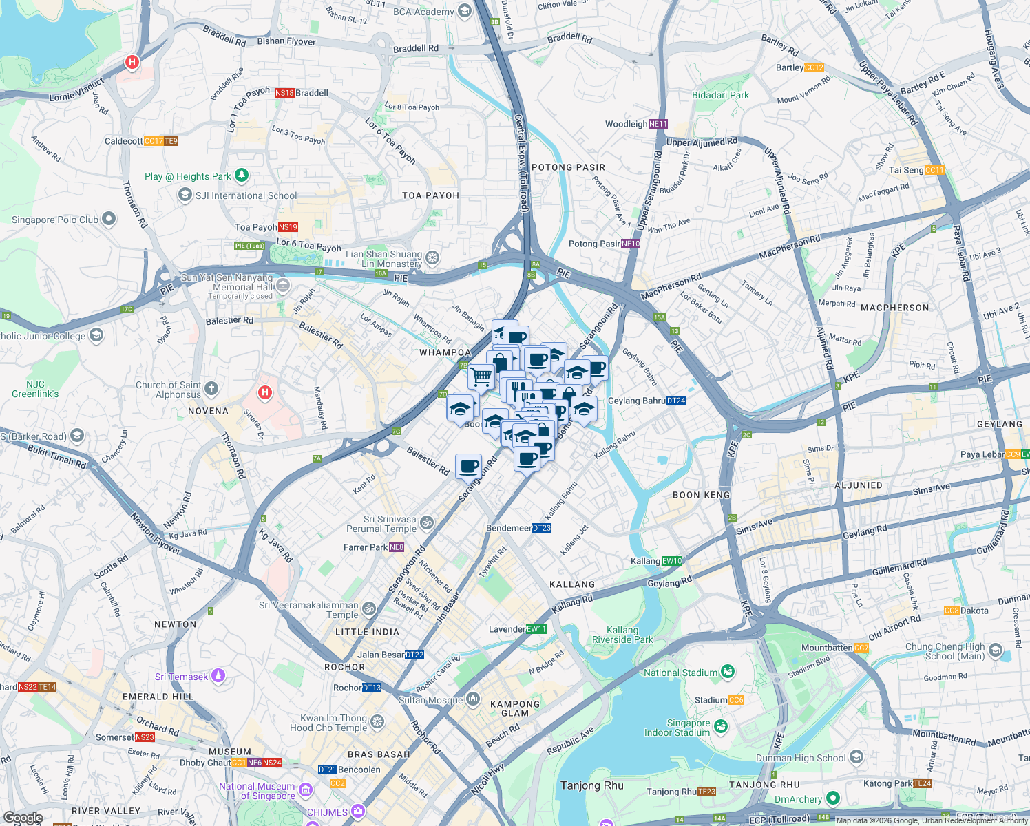 map of restaurants, bars, coffee shops, grocery stores, and more near in Singapore